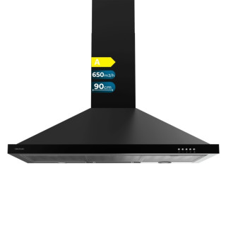 Cecotec Bolero Flux PM 906500 Black A Campana Extractora de 90cm - 165W - Succion 650m3/h - Luz LED - Incluye Accesorios - Kit d