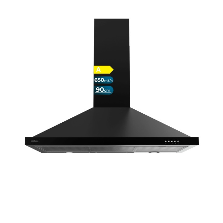 Cecotec Bolero Flux PM 906500 Black A Campana Extractora de 90cm - 165W - Succion 650m3/h - Luz LED - Incluye Accesorios - Kit d