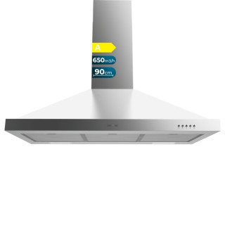 Cecotec Bolero Flux PM 906500 Inox A Campana Extractora de 90cm - 165W - Succion 650m3/h - Luz LED - Incluye Accesorios - Acero