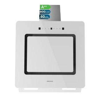 Cecotec Bolero Flux DT 608002 Glass White A++ Campana Extractora de 60cm - 210W - Succion 800m3/h - Luz LED - Pantalla LED - Inc
