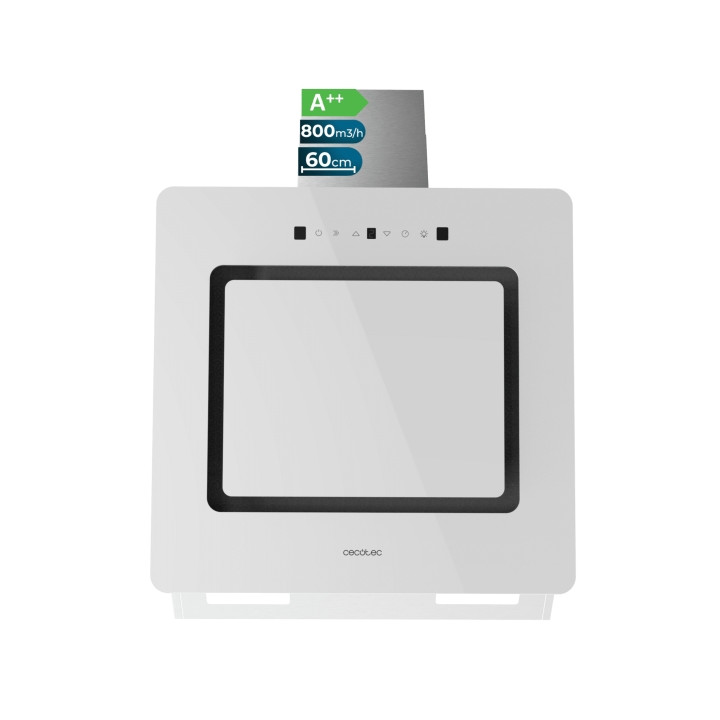 Cecotec Bolero Flux DT 608002 Glass White A++ Campana Extractora de 60cm - 210W - Succion 800m3/h - Luz LED - Pantalla LED - Inc