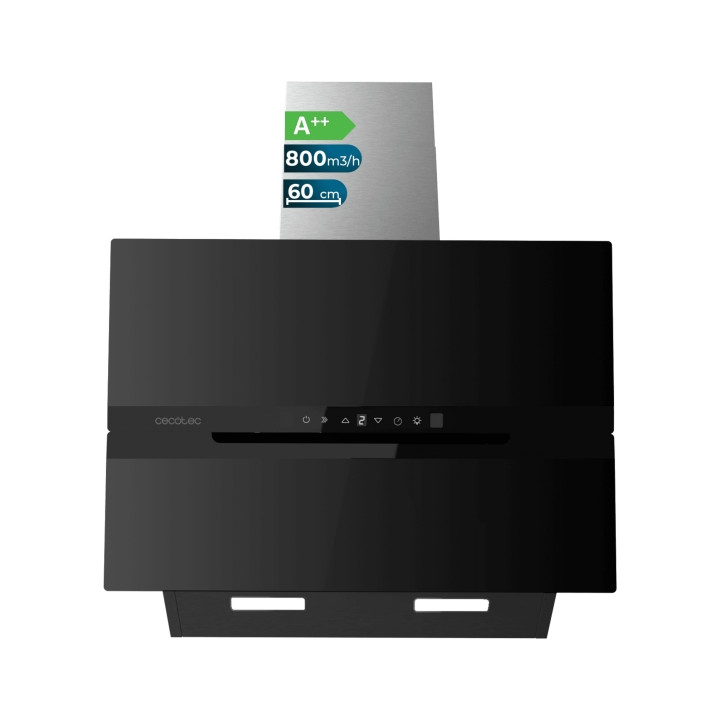 Cecotec Bolero Flux DT 608010 Glass Black A++ Campana Extractora de 60cm - 210W - Succion 800m3/h - Luz LED - Pantalla LED - Inc