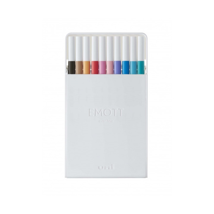 Uni-ball PEM-SY Set Nº2 Emott Pastel Colors Pack de 10 Rotuladores de Linea Fina - Punta 0.4mm - Tinta a Base de Agua - Diseñ