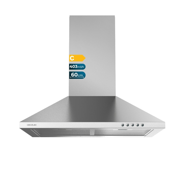 Cecotec Bolero Flux PM 604300 Inox C Campana Extractora de 60cm - 105W - Succion 430m3/h - Luz LED - Incluye Accesorios - Nivel