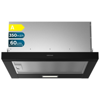Cecotec Bolero Flux TLM 603500 Black A Campana Extractora Telescopica de 60cm - 70W - Succion 350m3/h - Luz LED - Incluye Acceso