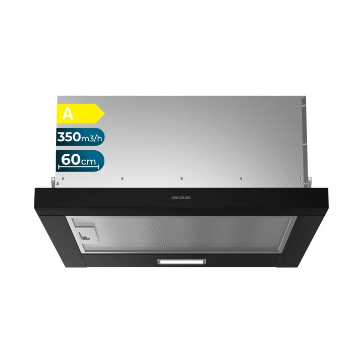 Cecotec Bolero Flux TLM 603500 Black A Campana Extractora Telescopica de 60cm - 70W - Succion 350m3/h - Luz LED - Incluye Acceso