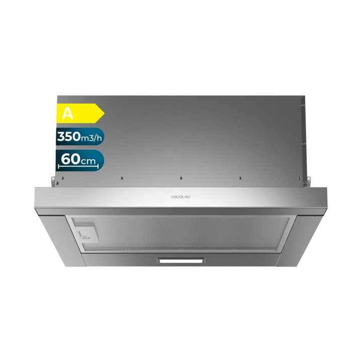 Cecotec Bolero Flux TLM 603500 Inox A Campana Extractora Telescopica de 60cm - 70W - Succion 350m3/h - Luz LED - Incluye Accesor