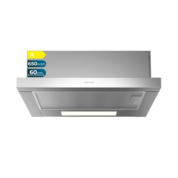Cecotec Bolero Flux TLM 606500 Inox A Campana Extractora Telescopica de 60cm - 165W - Succion 650m3/h - Luz LED - Incluye Acceso