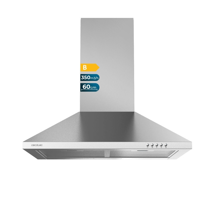 Cecotec Bolero Flux PM 603500 Inox B Campana Extractora de 60cm - 65W - Succion 350m3/h - Luz LED - Incluye Accesorios - Kit de