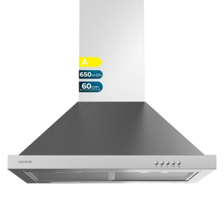 Cecotec Bolero Flux PM 606500 Inox A Campana Extractora de 60cm - 165W - Succion 650m3/h - Luz LED - Incluye Accesorios - Acero