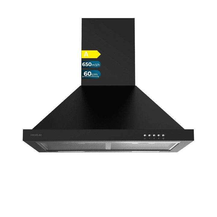 Cecotec Bolero Flux PM 606500 Black A Campana Extractora de 60cm - 165W - Succion 650m3/h - Luz LED - Incluye Accesorios - Kit d