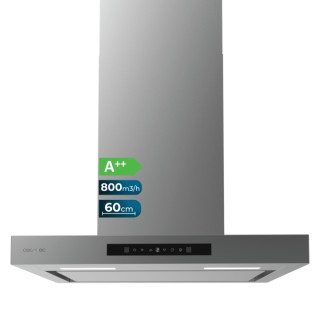 Cecotec Bolero Flux TT 608000 Slim Glass Black A++ Campana Extractora de 60cm - 210W - Succion 800m3/h - Luz LED - Pantalla LED