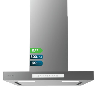 Cecotec Bolero Flux TT 608000 Slim Glass White A++ Campana Extractora de 60cm - 210W - Succion 800m3/h - Luz LED - Pantalla LED