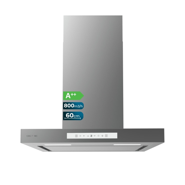 Cecotec Bolero Flux TT 608000 Slim Glass White A++ Campana Extractora de 60cm - 210W - Succion 800m3/h - Luz LED - Pantalla LED