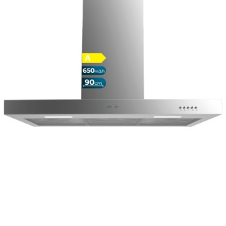 Cecotec Bolero Flux TM 906500 Inox A Campana Extractora de 90cm - 165W - Succion 650m3/h - Luz LED - Incluye Accesorios - Acero