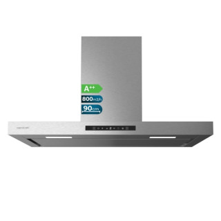 Cecotec Bolero Flux TT 908000 Slim Glass Black A++ Campana Extractora de 90cm - 210W - Succion 800m3/h - Luz LED - Pantalla LED