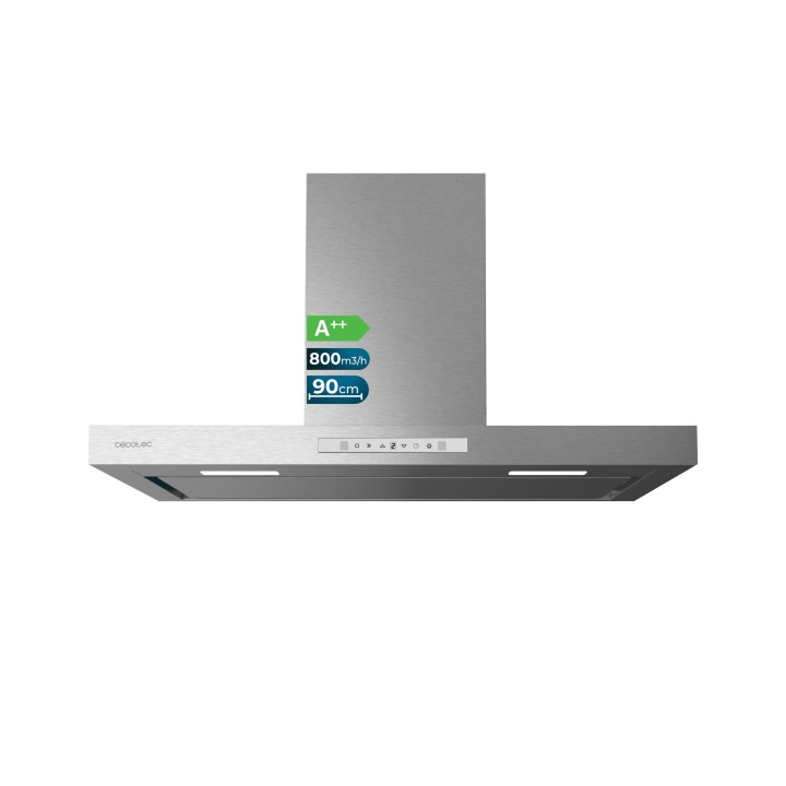 Cecotec Bolero Flux TT 908000 Slim Glass White A++ Campana Extractora de 90cm - 210W - Succion 800m3/h - Luz LED - Pantalla LED