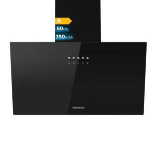 Cecotec Bolero Flux DM 603500 Glass Black B Campana Extractora de 60cm - 65W - Succion 350m3/h - Luz LED - Incluye Accesorios -