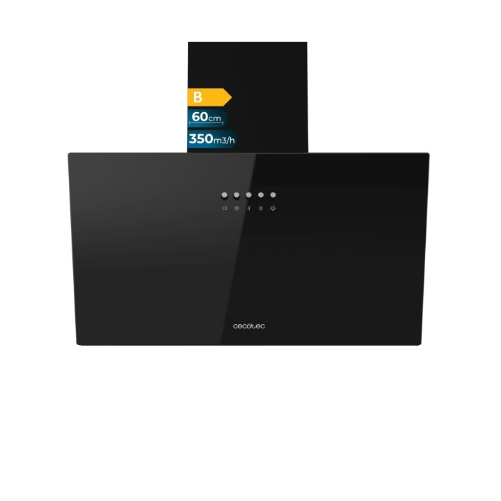 Cecotec Bolero Flux DM 603500 Glass Black B Campana Extractora de 60cm - 65W - Succion 350m3/h - Luz LED - Incluye Accesorios -