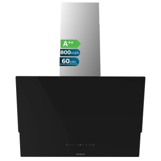 Cecotec Bolero Flux DT 608001 Glass Black A++ Campana Extractora de 60cm - 210W - Succion 800m3/h - Luz LED - Pantalla LED - Inc