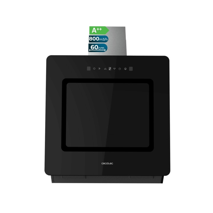 Cecotec Bolero Flux DT 608002 Glass Black A++ Campana Extractora de 60cm - 210W - Succion 800m3/h - Luz LED - Pantalla LED - Inc