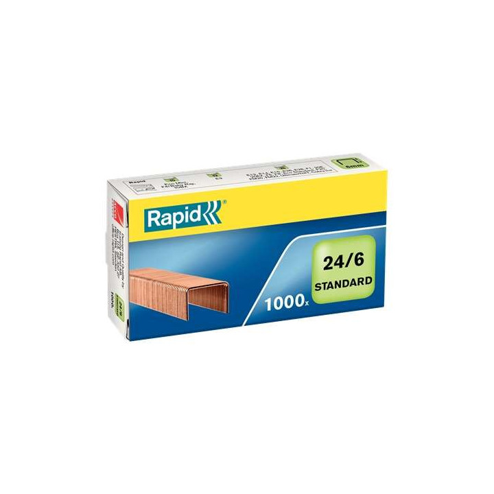 Rapid Confort Caja de 1000 Grapas 24/6 - Hasta 20 Hojas - Alambre Flexible Cobreado - Patilla de 6mm