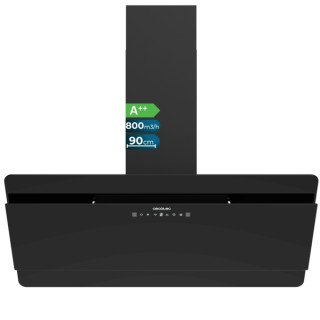 Cecotec Bolero Flux DT 908000 Glass Black A++ Campana Extractora de 90cm - 210W - Succion 800m3/h - Luz LED - Pantalla LED - Inc