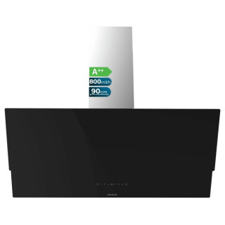 Cecotec Bolero Flux DT 908001 Glass Black A++ Campana Extractora de 90cm - 210W - Succion 800m3/h - Luz LED - Pantalla LED - Inc