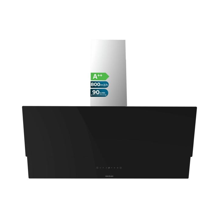 Cecotec Bolero Flux DT 908001 Glass Black A++ Campana Extractora de 90cm - 210W - Succion 800m3/h - Luz LED - Pantalla LED - Inc