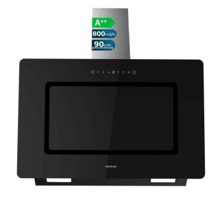 Cecotec Bolero Flux DT 908002 Glass Black A++ Campana Extractora de 90cm - 210W - Succion 800m3/h - Luz LED - Pantalla LED - Inc