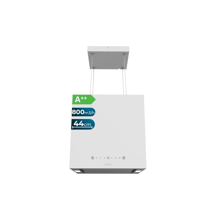 Cecotec Bolero Flux CCT 448000 White A++ Campana Extractora Colgante de 44cm - 210W - Succion 800m3/h - Luz LED - Pantalla LED -