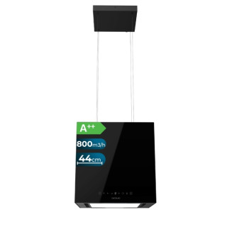 Cecotec Bolero Flux CCT 448000 Glass Black A++ Campana Extractora Colgante de 44cm - 210W - Succion 800m3/h - Luz LED - Pantalla