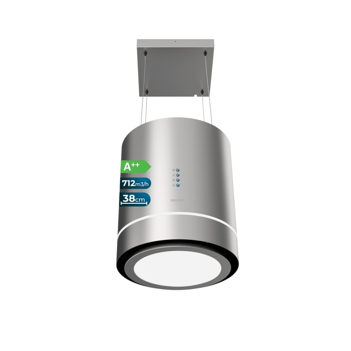Cecotec Bolero Flux CRE 448000 Inox A++ Campana Extractora Colgante de 38cm - 210W - Succion 712m3/h - Luz LED - Incluye Accesor