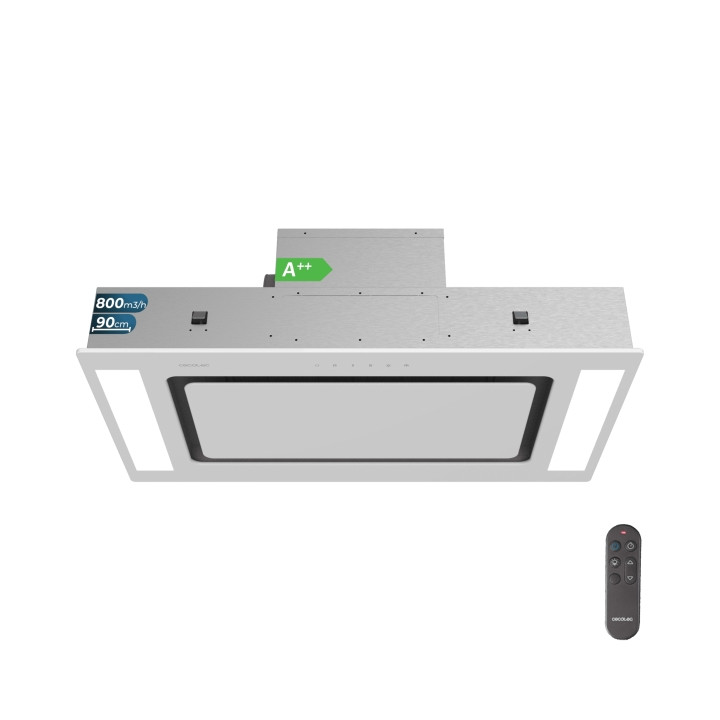 Cecotec Bolero Flux TIR 908000 Glass White A++ Campana Extractora Integrable de Techo de 90cm - 210W - Succion 800m3/h - Cable 9