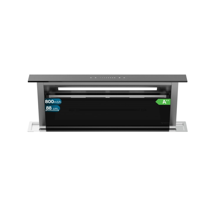 Cecotec Bolero Flux ET 908000 Glass Black A++ Campana Extractora de Encimera de 90cm - 210W - Succion 800m3/h - Luz LED - Incluy