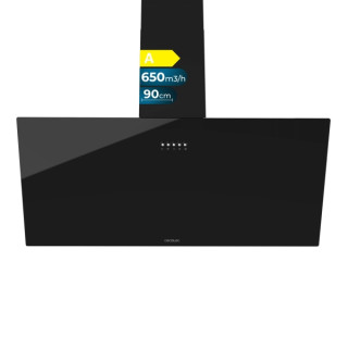 Cecotec Bolero Flux DM 906500 Glass Black A Campana Extractora de 90cm - 165W - Succion 650m3/h - Luz LED - Incluye Accesorios -