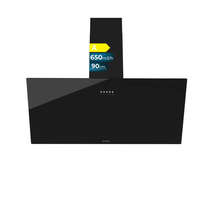 Cecotec Bolero Flux DM 906500 Glass Black A Campana Extractora de 90cm - 165W - Succion 650m3/h - Luz LED - Incluye Accesorios -
