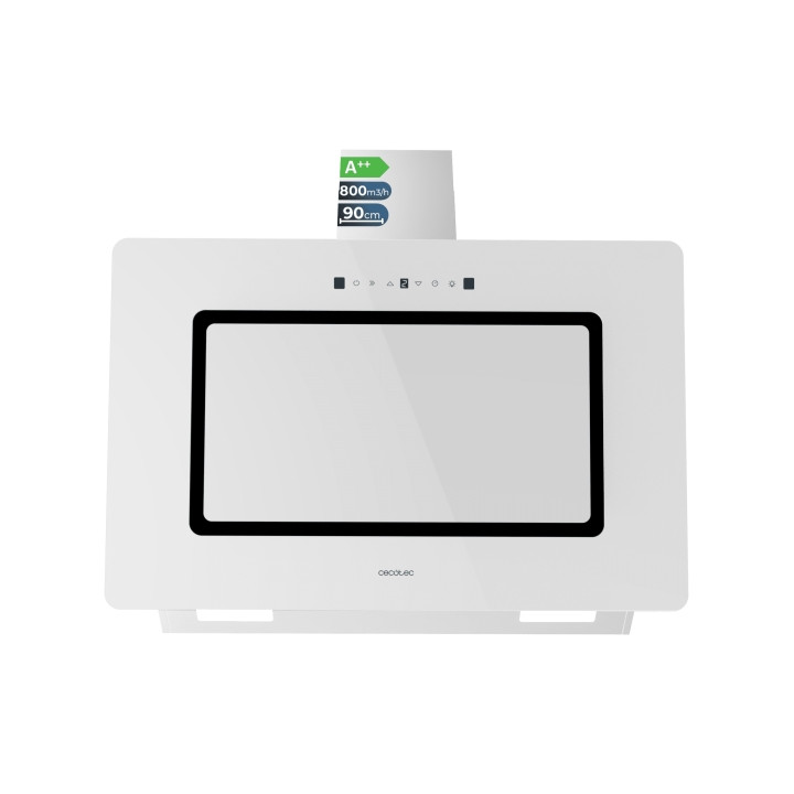 Cecotec Bolero Flux DT 908002 Glass White A++ Campana Extractora de 90cm - 210W - Succion 800m3/h - Luz LED - Pantalla LED - Inc
