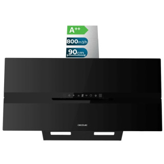 Cecotec Bolero Flux DT 908010 Glass Black A++ Campana Extractora de 90cm - 210W - Succion 800m3/h - Luz LED - Pantalla LED - Inc