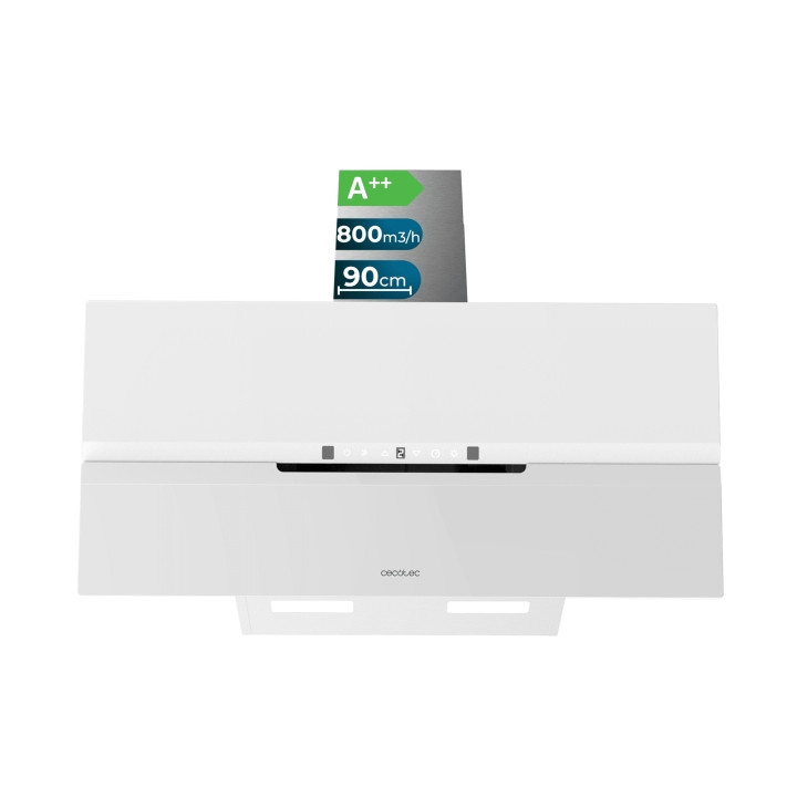 Cecotec Bolero Flux DT 908010 Glass White A++ Campana Extractora de 90cm - 210W - Succion 800m3/h - Luz LED - Pantalla LED - Inc