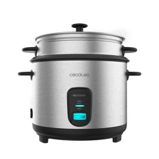 Cecotec Ricefusion 7000 Inox Arrocera - 700W - Capacidad 1.8L - Cubeta Extraible Antiadherente - Acero Inoxidable - Tapa de Cris