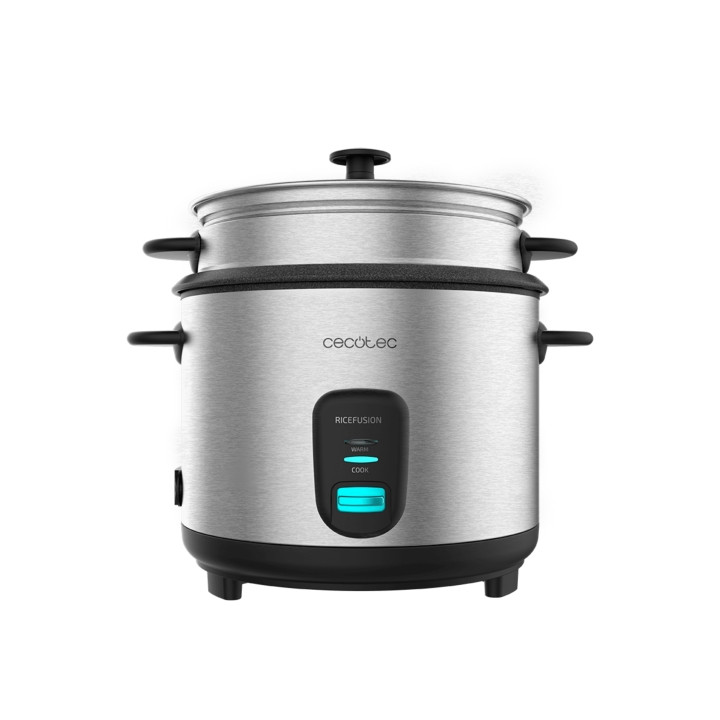 Cecotec Ricefusion 7000 Inox Arrocera - 700W - Capacidad 1.8L - Cubeta Extraible Antiadherente - Acero Inoxidable - Tapa de Cris