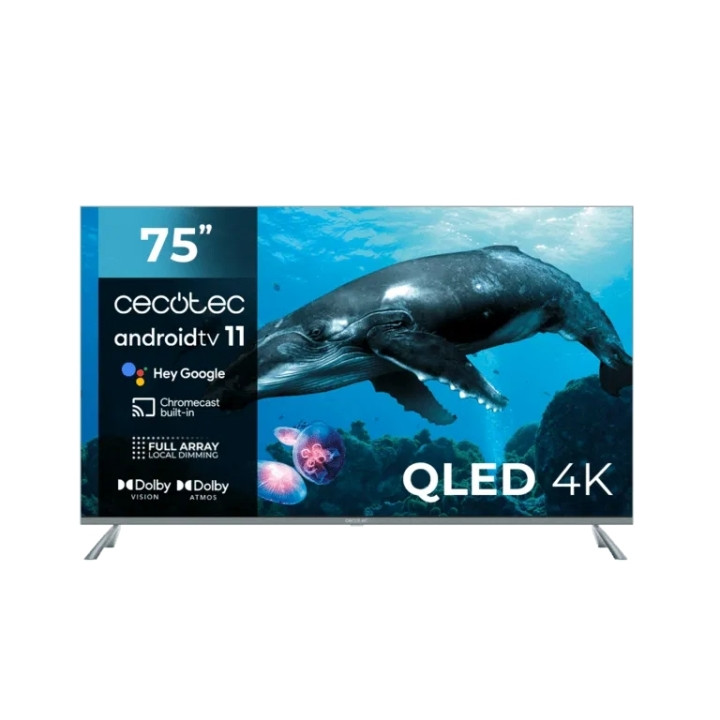 Cecotec V3+ Series VQU30075+ Smart TV de 75" QLED 4K UHD HDR - 120Hz - USB PVR - Procesador Cortex A55 - Sonido Dolby - WiFi - A