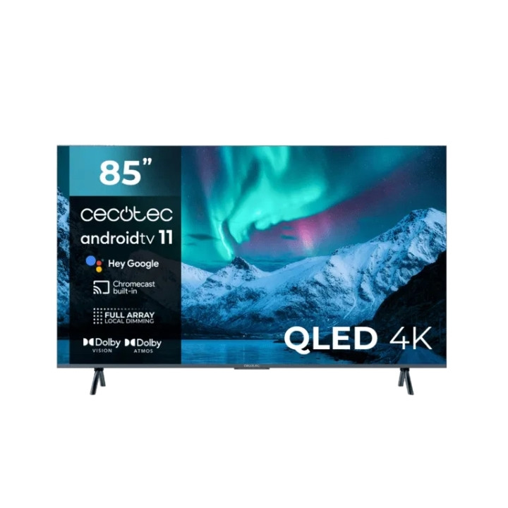 Cecotec V3+ Series VQU30085+ Smart TV de 85" QLED 4K UHD HDR - 120Hz - USB PVR - Procesador Cortex A55 - Sonido Dolby - WiFi - A
