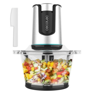 Cecotec ChopBeat 2000 Delhi Glass Picadora de Alimentos - 500W - Capacidad 500g - Varias Velocidades - Acero Inoxidable - Base A