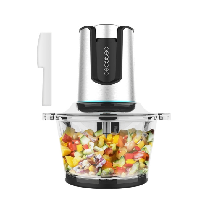 Cecotec ChopBeat 2000 Delhi Glass Picadora de Alimentos - 500W - Capacidad 500g - Varias Velocidades - Acero Inoxidable - Base A