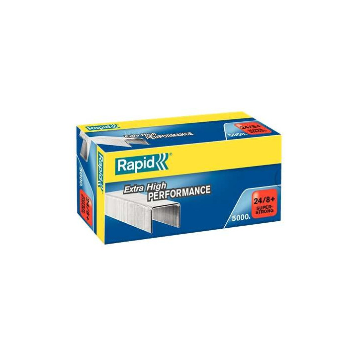Rapid Super Strong Caja de 5000 Grapas 24/8+ - Hasta 50 Hojas - Alambre Galvanizado Superreforzado - Patilla de 8