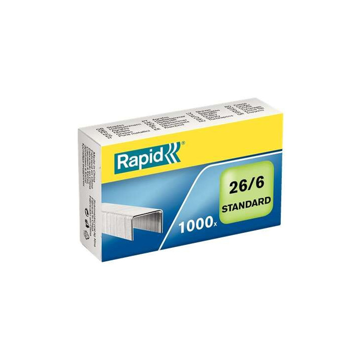 Rapid Confort Caja de 1000 Grapas 26/6 - Hasta 20 Hojas - Alambre Flexible Galvanizado - Patilla de 6mm