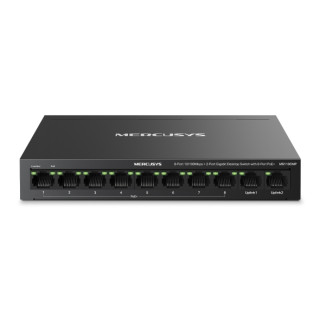 Mercusys MS110CMP Swtich 10 Puertos RJ45 - 8 Puertos 10/100Mbps PoE+ - 2 Puertos Gigabit - Hasta 250 Metros de Alcance - Color N