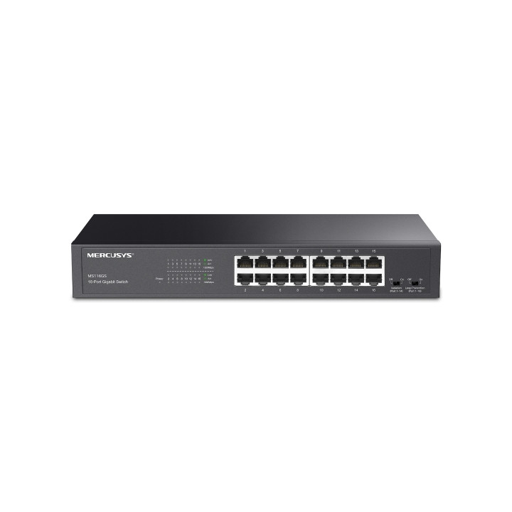 Mercusys MS116GS Switch 16 Puertos Gigabit RJ45 10/100/1000Mbps con Auto-Negociacion - Plug & Play - Montaje Escritorio o Rack -